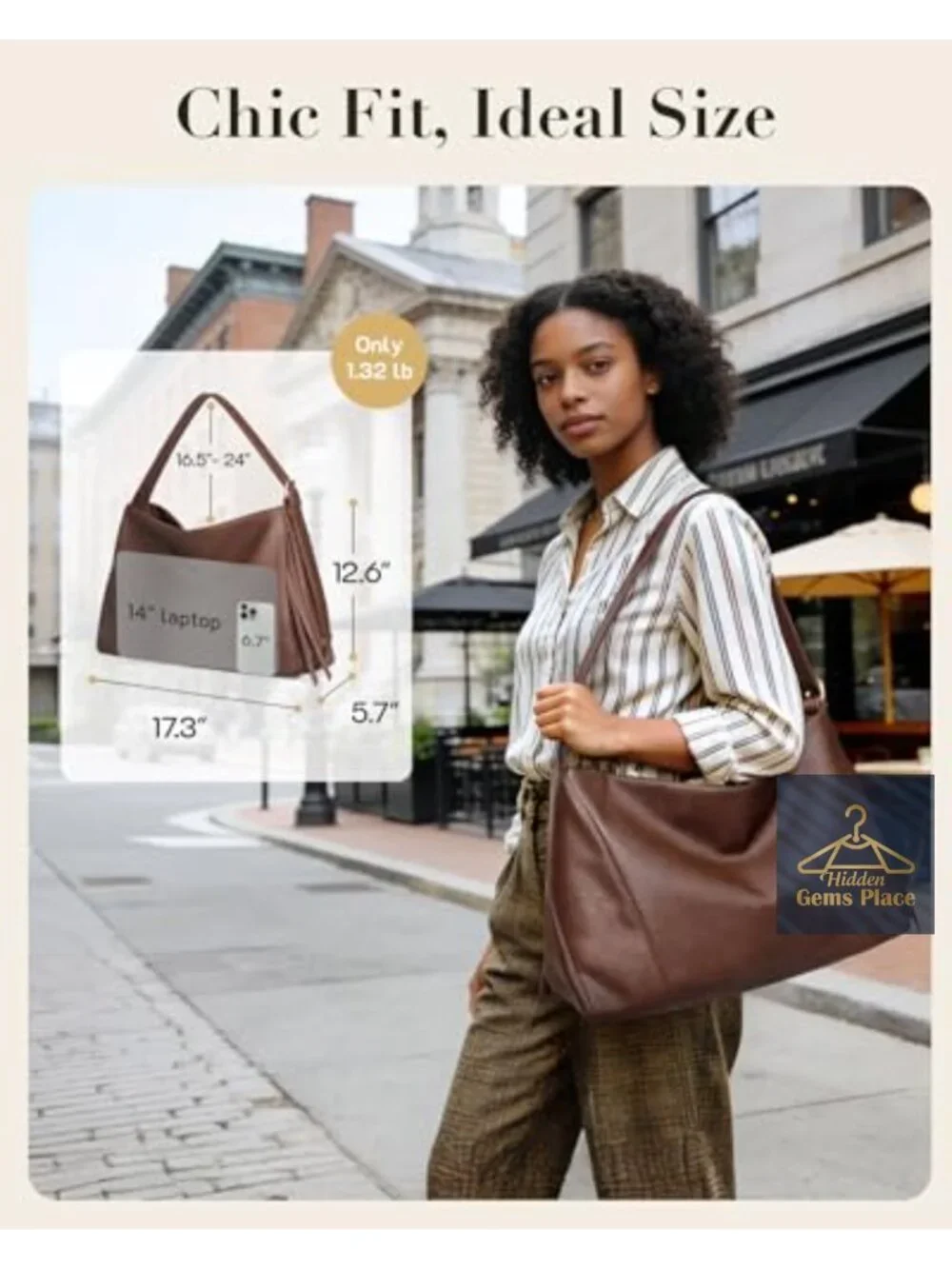 Vegan Leather Hobo Bag Multi-Pockets Laptop Tote Crossbody